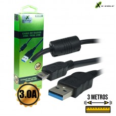 Cabo Mini USB V3 para PS3 com Filtro 3m 3.0A X-Cell XC-CAB5